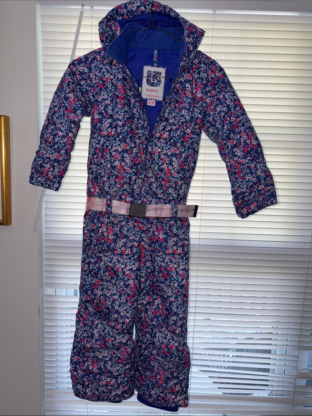 Burton Girls Navy Floral One-Piece Snow Romper with Pink Accents- size 5/6 girls